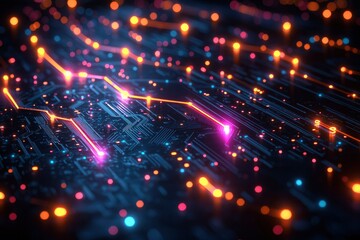 Obraz premium Abstract Circuit Board with Glowing Lines and Lights