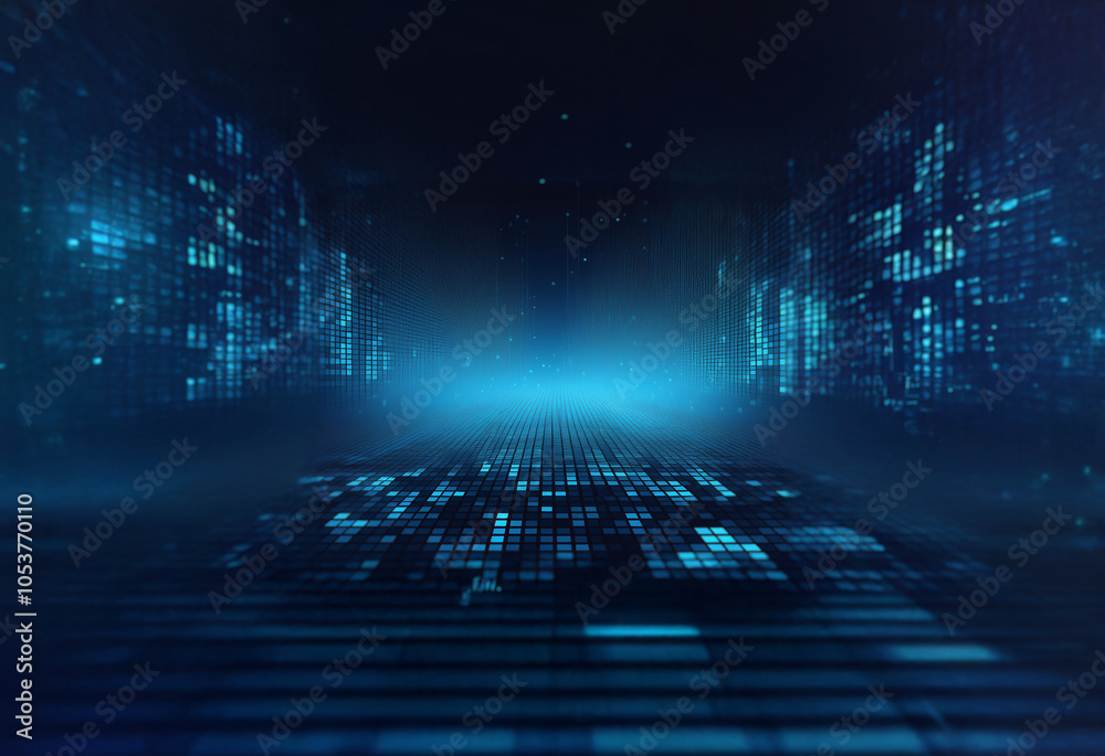 Poster A digital tunnel composed of glowing blue lines and binary code stretches into the distance.