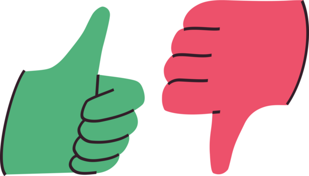 Thumb up and thumb down cartoon style