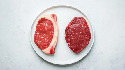 Obraz premium Raw Meat and Cooked Food Sharing the Same Plate Food Safety Concern Cross contamination of uncooked and prepared dishes on a single plate posing a health risk in the kitchen or dining environment