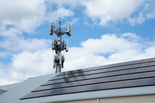 a cell tower with multiple antennas, transceivers, and other communication equipment.