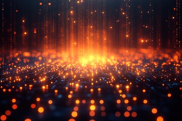 Naklejka premium Abstract digital background with glowing orange particles.