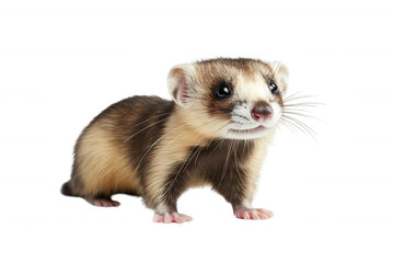 Fototapeta premium A cute, fluffy ferret with brown and white fur looking up with curious eyes, transparent background