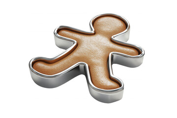 Metal cookie cutter shaped like a gingerbread man, transparent background