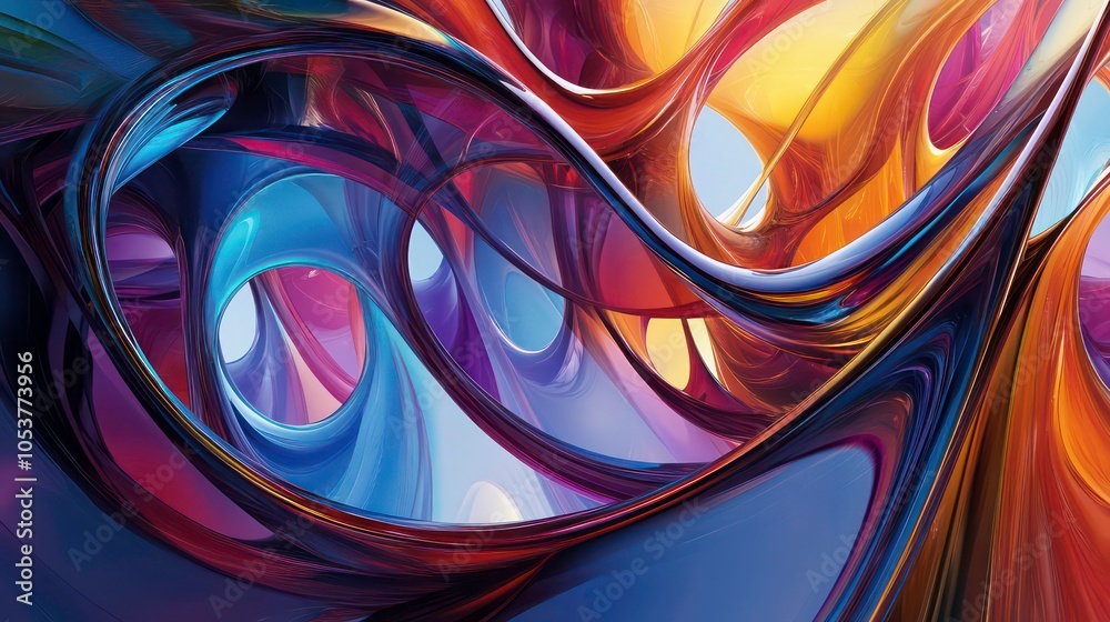 Aufkleber Abstract colorful background with flowing liquid shapes and metallic texture.