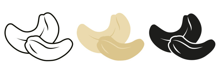 Cashew nut. Illustration of cashews in different styles. Cashew nut for your advertisement.