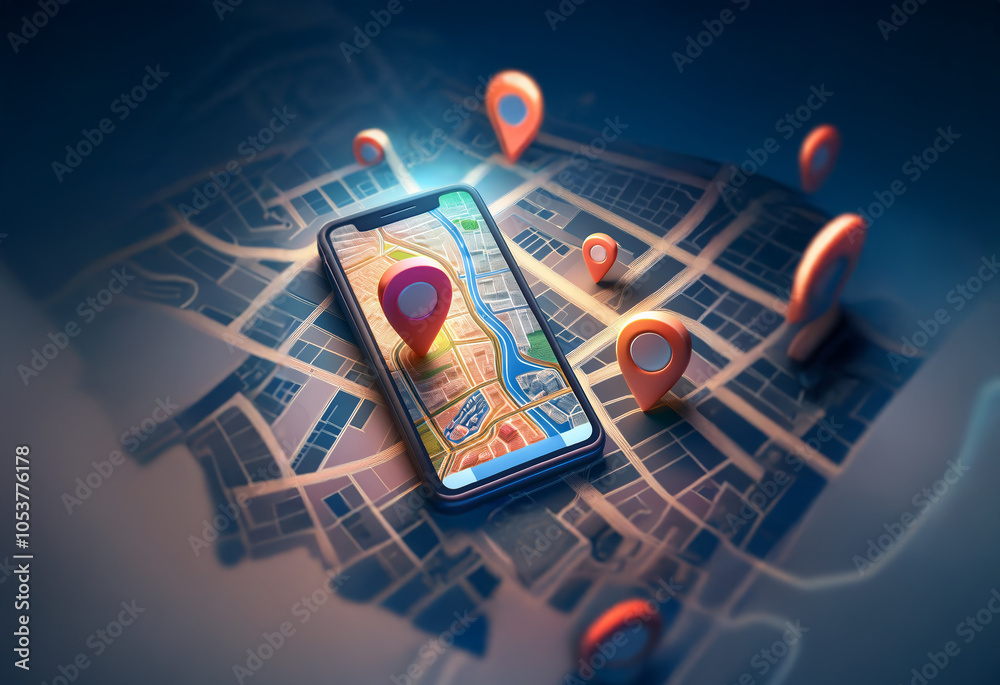 Leinwandbilder a smartphone displaying a map with several location pins.
