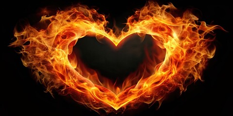 Fototapeta premium A fiery heart emblem symbolizing passion and intensity , burning, flames, heart, symbol, love, design, graphic, emblem, red