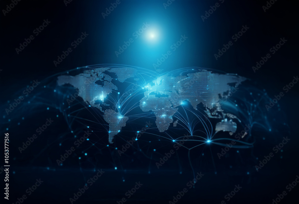 Aufkleber A glowing world map with interconnected lines symbolizing global connectivity.
