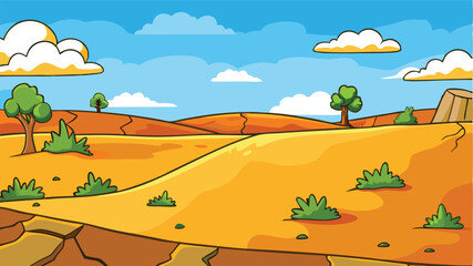 Dry Landscape Illustration: A Scenic Depiction of Arid Hills with Rugged Terrain and Lush Green Vegetation