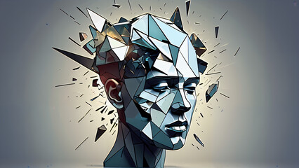 Exploring the Fractured Self: An Abstract Cubist Portrait of Human Complexity and Emotional Resilience Through Geometric Forms and Vivid Colors