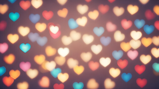  Love symbol heart shpaes in  colorful bokeh lights, concept for Valentine's Day, wedding etc. AI generated image