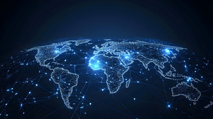 Abstract 3D Digital World Map with Blue and White Network Connections