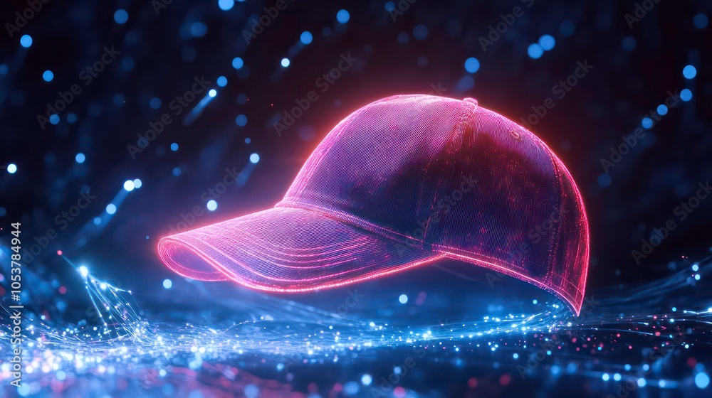 Aufkleber a glowing cap rendered in a digital, abstract environment with sparkling effects.