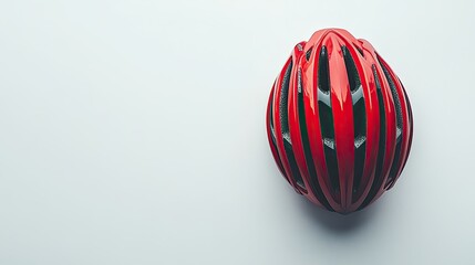 Fototapeta premium Red cycling helmet isolated on a white background, highlighting its design and functionality for bike safety.