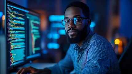 Man working on multiple monitors
