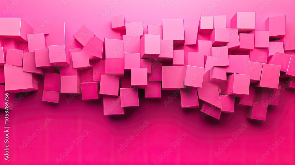 Fototapete a vibrant pink monochrome background with 3d cubes arranged in a dynamic pattern, perfect for text o