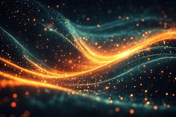 Fototapeta premium Abstract glowing wave of particles in blue and orange.