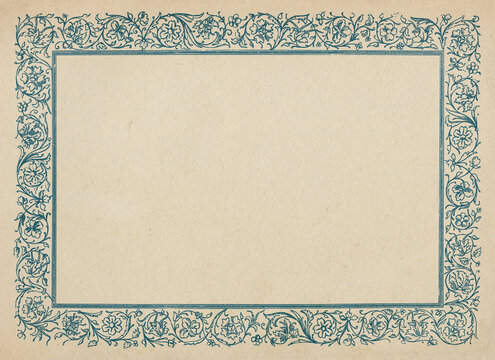 Retro certificate, diploma or photo frame border on blank vintage paper.