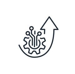 Obraz premium Optimization of the production process. Implementation of new electronic technologies. Vector linear icon isolated on white background.