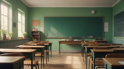 School classroom and green chalkboard