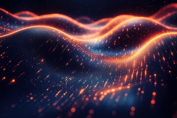 Obraz premium Abstract glowing waves of data points on a dark background.