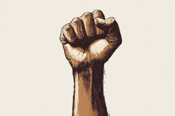 Fist raised in the air against a white background.