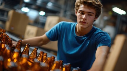 The Young Worker with Bottles