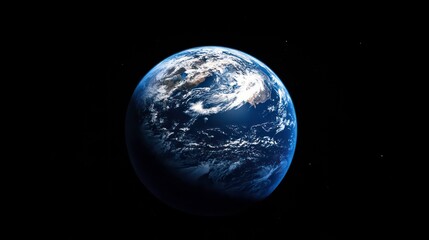 A view of Earth from space, showcasing its blue oceans and white clouds against a black backdrop.