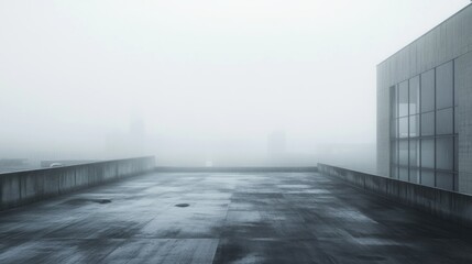 Foggy Rooftop with Concrete Texture A moody rooftop scene featuring grunge concrete textures and soft ambient light reflections ideal for promotional materials related to events