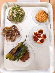 A collection of foods served on the Kalimantan dinner table