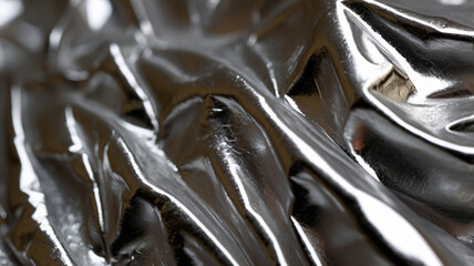 close up crumpled aluminum foil texture background, abstract pattern of tinfoil, copy space