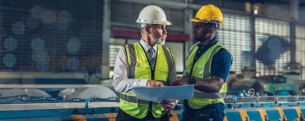 Foreman or worker work at factory site check up machine or products in site.