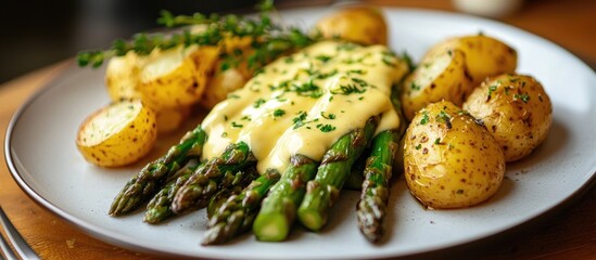 Asparagus Dinner With Boiled Potatoes And Sauce Hollandaise