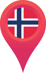 Obraz premium Norway flag location pin, flag application, Flag on Location Pin, graphic design, map pointer, vector illustration.