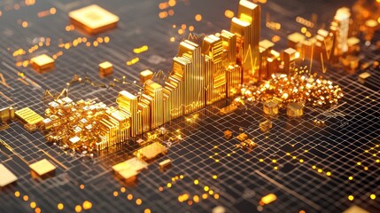 Obraz premium Virtual Reality Investor Analyzing Holographic Gold Charts and Inflation Rates in High Luminosity 3D Environment