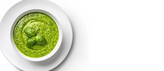 Obraz premium Plate With Green Gazpacho On White Background