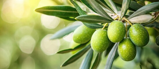 Fresh Olives Growing On A Healthy Olive Tree In A Garden