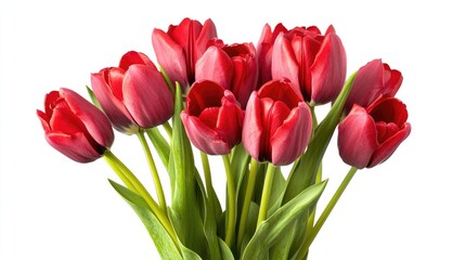 Fototapeta premium Fresh red tulip bouquet isolated on a white background