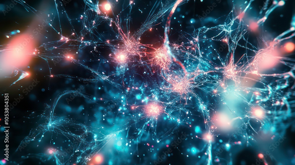 Leinwandbilder Abstract background with a glowing blue and red network of lines and dots.