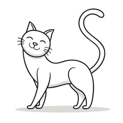 Happy outlined illustration of a cat standing with a curved tai