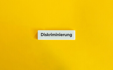 Discrimination Word and Banner. German Text on Block Letter Tile on Yellow Background. Minimal Aesthetic.