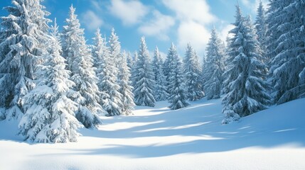 Fototapeta premium Majestic winter scenery featuring snow laden evergreen trees