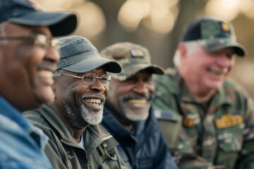 Fototapeta premium A group of veterans sharing a laugh and camaraderie