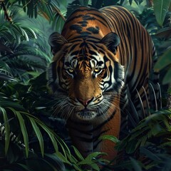 Fototapeta premium A dramatic rendering of a powerful waterfall cascading through a lush