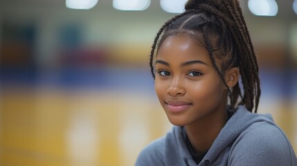 Teenage Black girl enjoying aerobic exercises in a vibrant gym during a fitness class