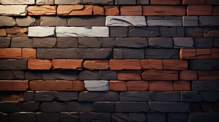 Obraz premium A textured brick wall featuring a blend of dark grey, light grey, and reddish-brown hues, offering a captivating backdrop for various design projects.