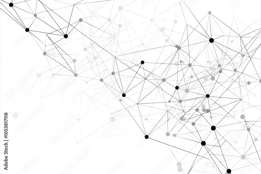 Poster a web of thin, interconnected lines with black nodes forming a geometric network, representing conne