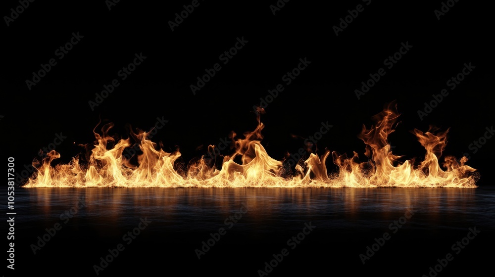 Aufkleber isolated flames in a realistic line of fire against a black background creating a dramatic mockup ef