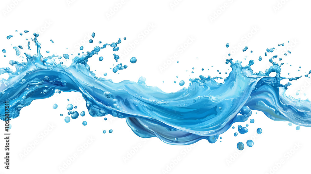 Poster dynamic splash of blue water with bubbles creates sense of movement and freshness. fluid motion and vibrant color evoke refreshing and energetic atmosphere.png transparent background